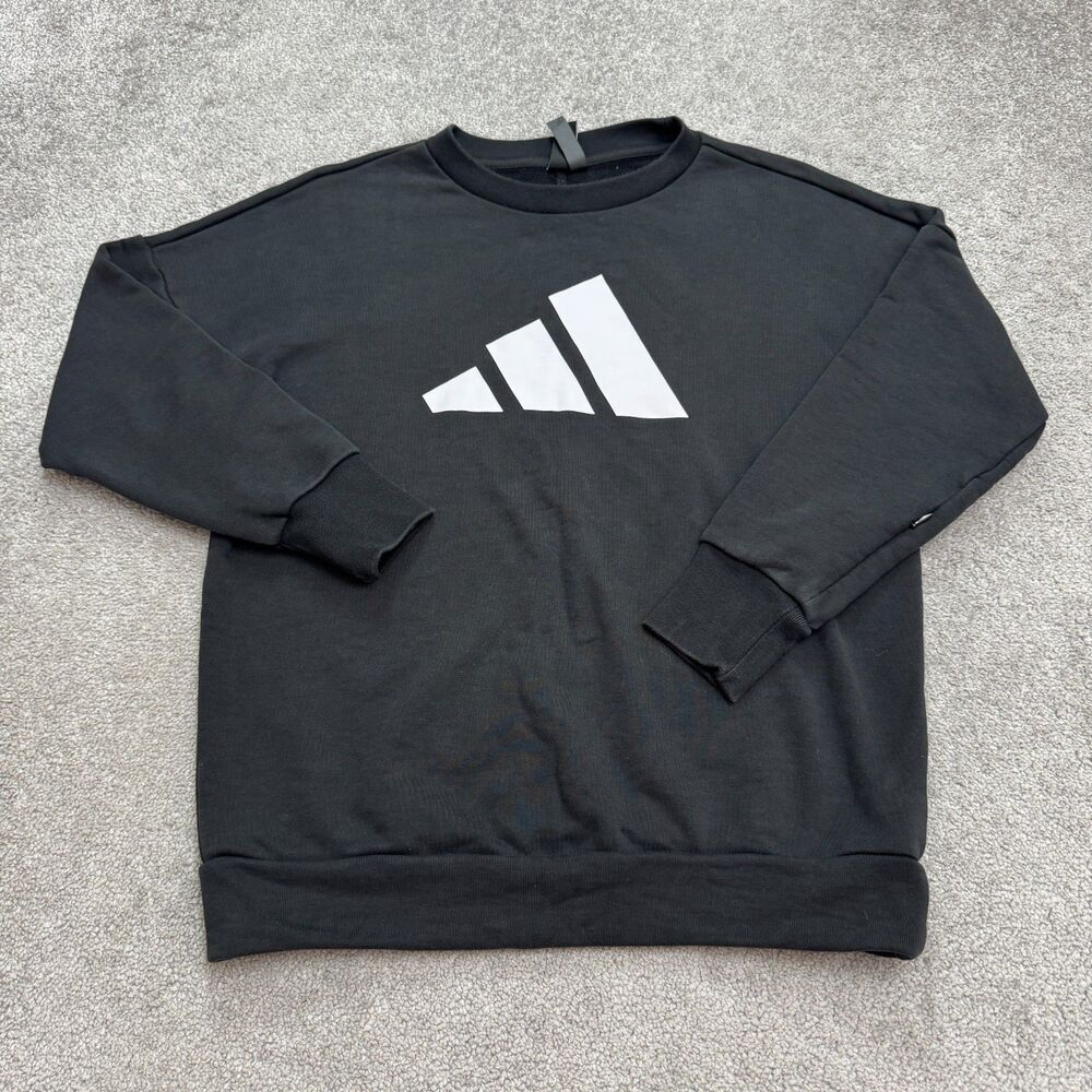 Adidas Future Icons Pullover Sweatshirt Mens XS Black Zip Sleeve Graphic Crew